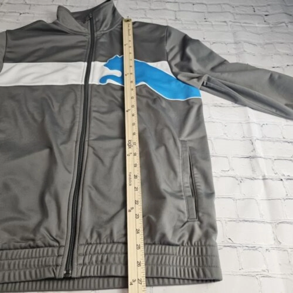 Puma Mens Medium Zip Up Track Jacket (Lot Of 2) Gray Logo Pockets 100% Polyester